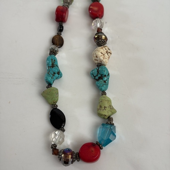 Mixed stone beaded lobster clip necklace turquoise tigers eye coral clear - Picture 15 of 15